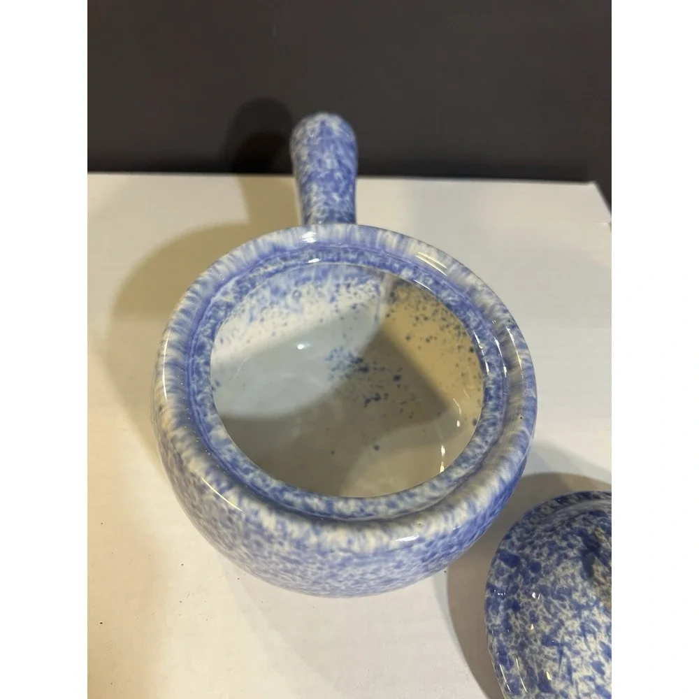 Vintage Blue Speckled Stoneware‎ Soup Pot With Lid & Handle 4.5T x 7.5L (2081)